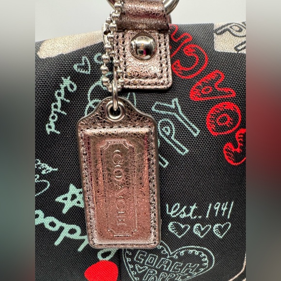 Coach Poppy Graffiti Satchel Black/Red Silver Hardware (Style 16200) - Picture 4 of 16